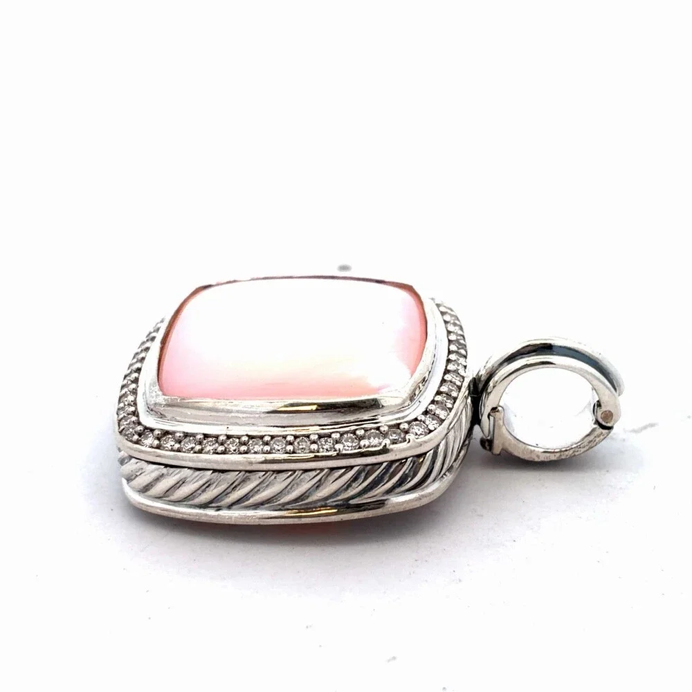 David Yurman Sterling Silver Albion Pink Mother Of Pearl Diamond Halo Pendant